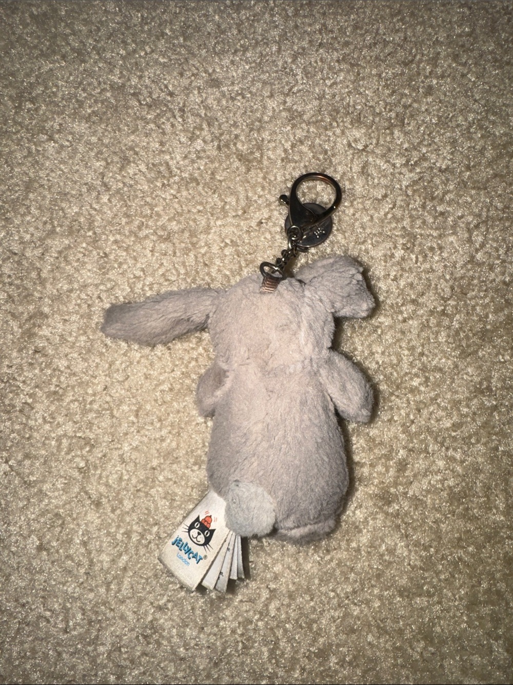Jellycat Taupe Plush Bunny Keychain with Script Ear (Jessica) - Picture 3 of 3